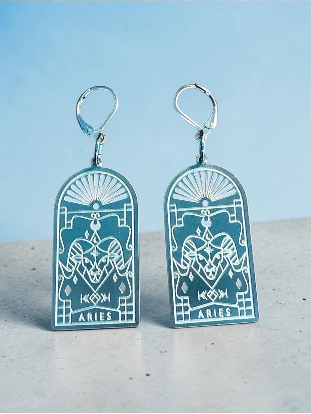 🆕 Aries Zodiac Laser Etched Earrings